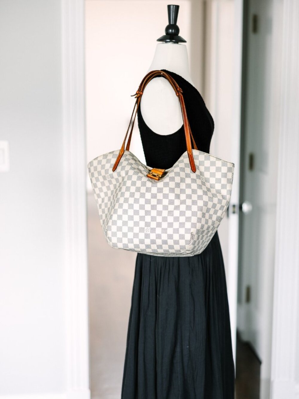 Louis Vuitton Salina PM in the iconic Damier Azur coated canvas.